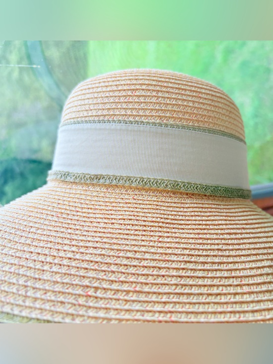 Daniele Meucci Italian Straw Sun Hat Tan Cream Green Bow Beach ?️ Made in Italy main image 5